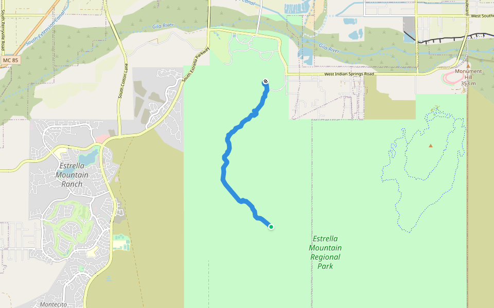 Toothaker Trail walking route map in Goodyear
