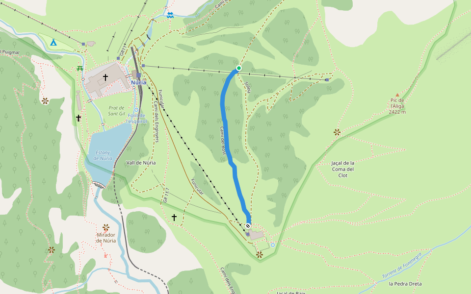 Camí del Bosc walking route map in Ribes de Freser