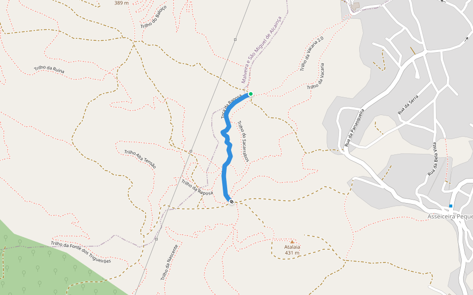 Toca da Raposa walking route map in Venda do Pinheiro