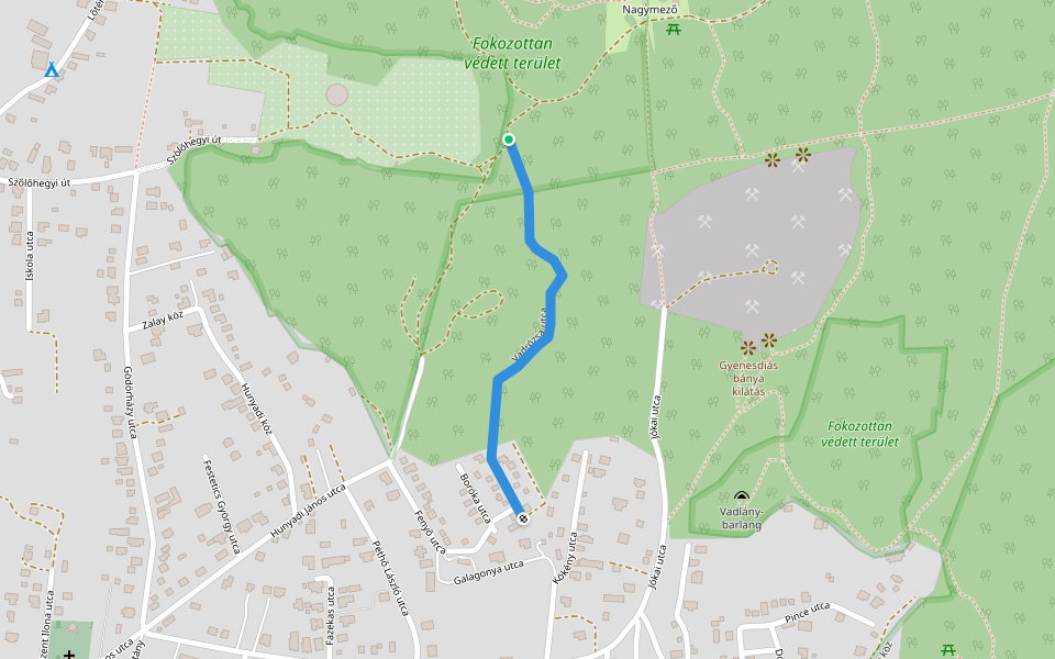Vadrózsa utca walking route map in Gyenesdiás