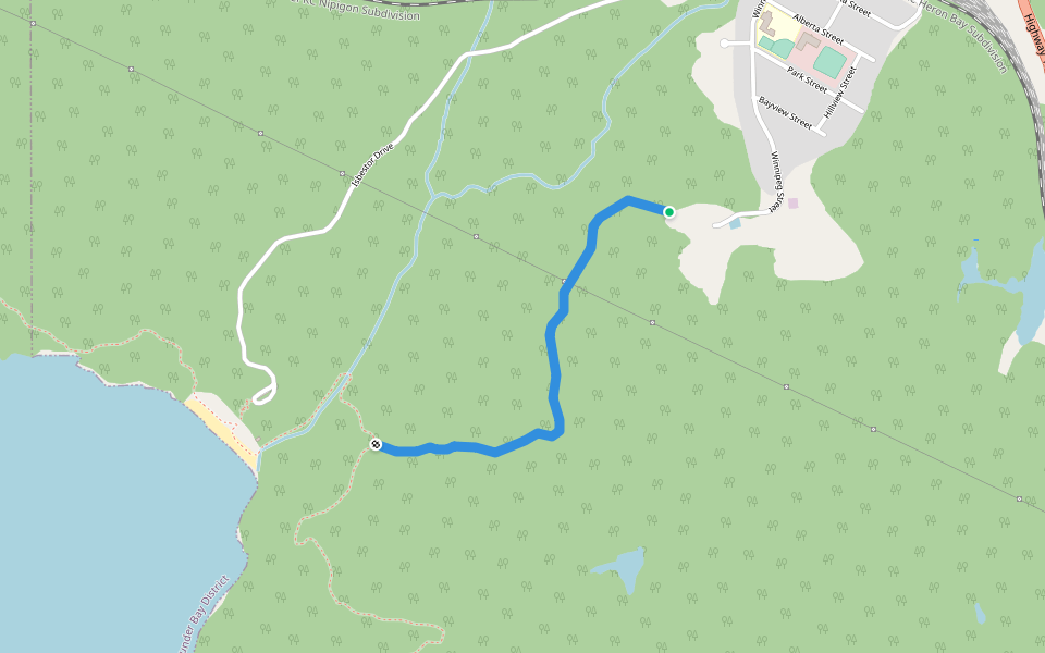 Picnic Table Lookout Trail, Casque Isles Trail walking route map in Schreiber
