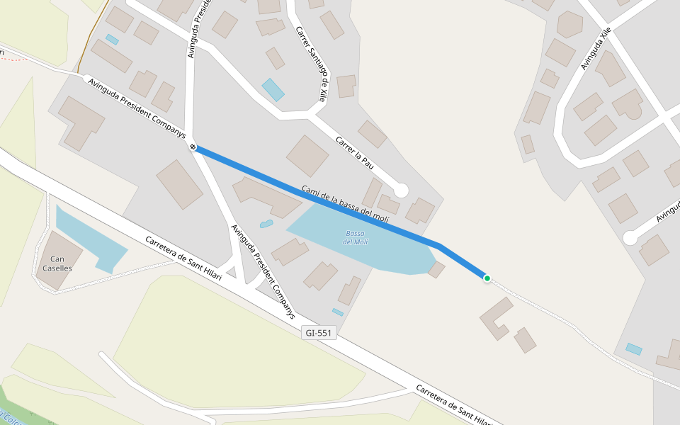 Camí de la bassa del molí walking route map in Santa Coloma de Farners