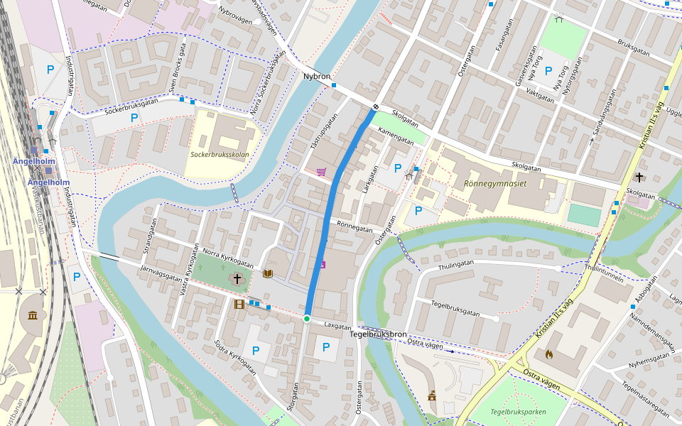 Storgatan walking route map in Ängelholm