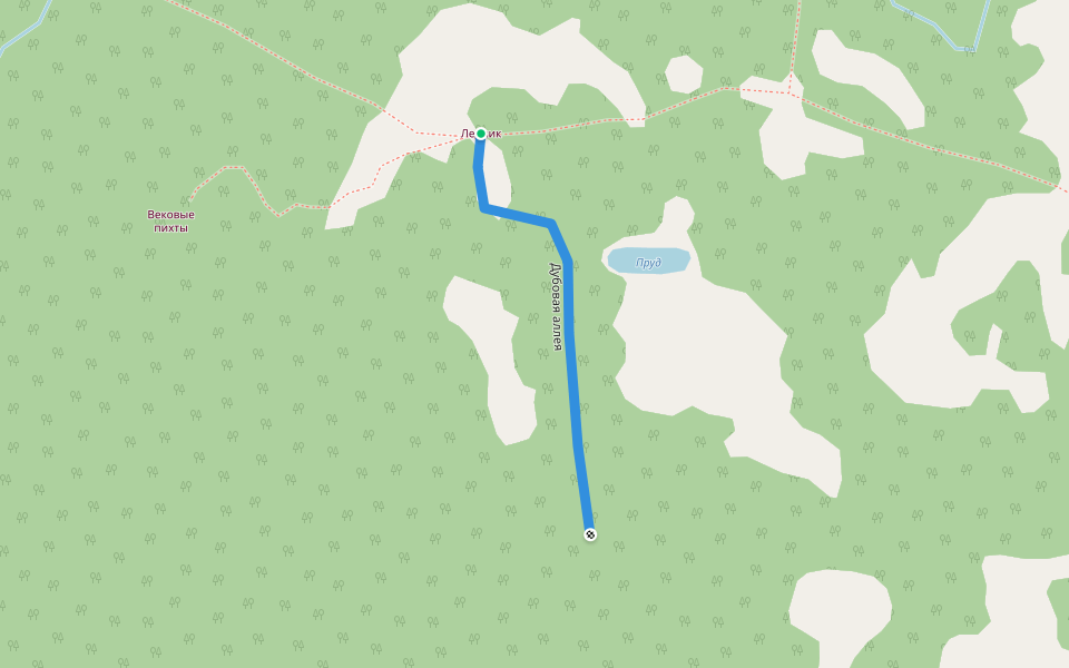 Дубовая аллея walking route map in Olenino