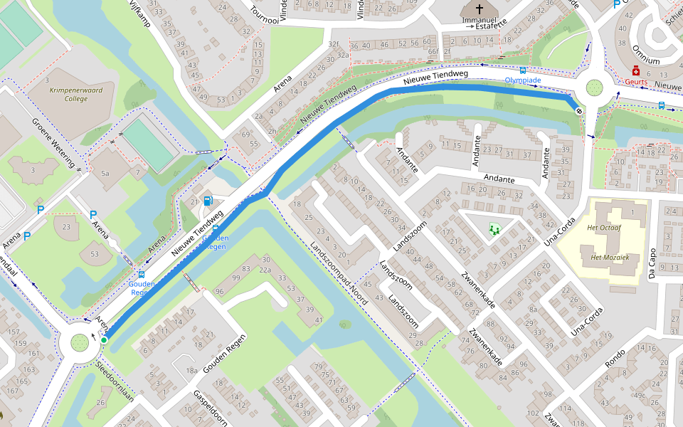 Nieuwe Tiendweg walking route map in Krimpen aan den IJssel