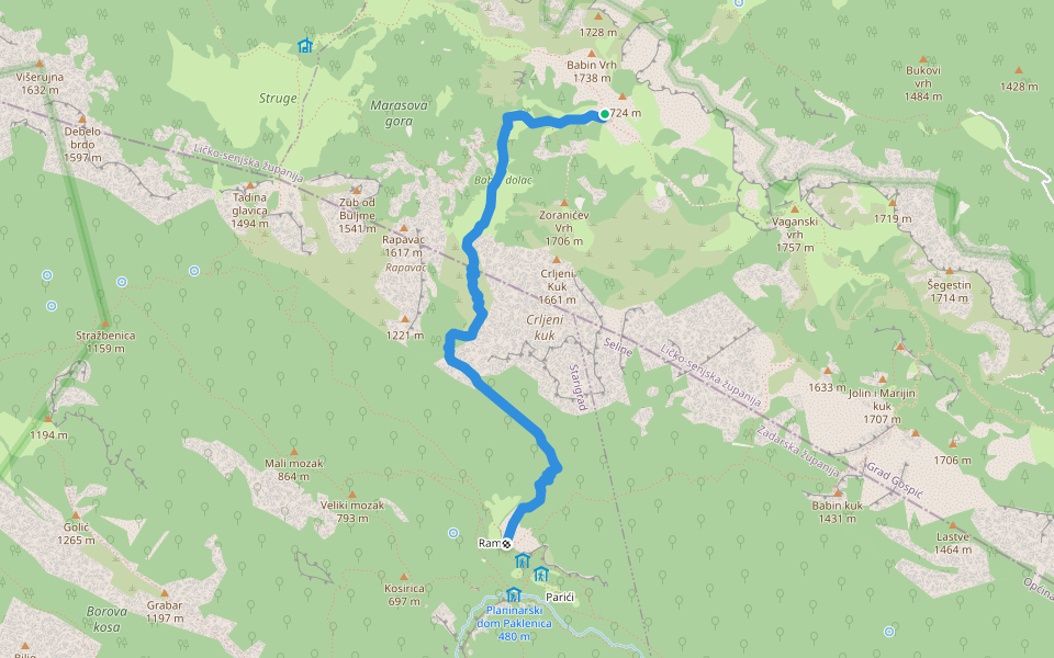 Bukova staza walking route map in Kukljić