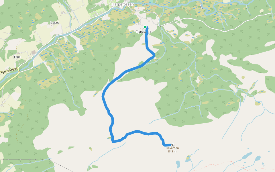 Tippasætra - Liavarden walking route map in Nordfjordeid