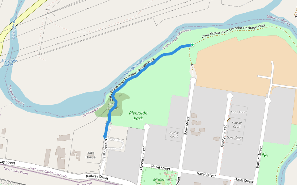 Oaks Estate River Corridor Heritage Walk walking route map in Oaks Estate