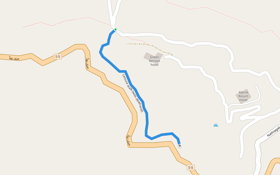 Leisure walk (with dead end) walking route map in Nathia Gali