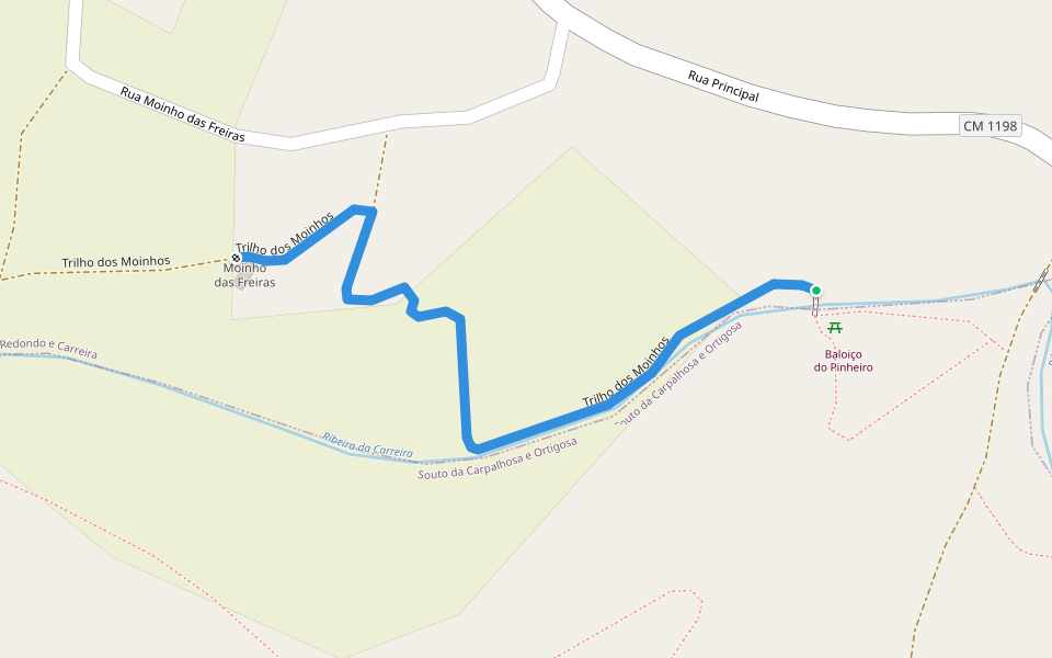 Trilho dos Moinhos walking route map in Souto da Carpalhosa