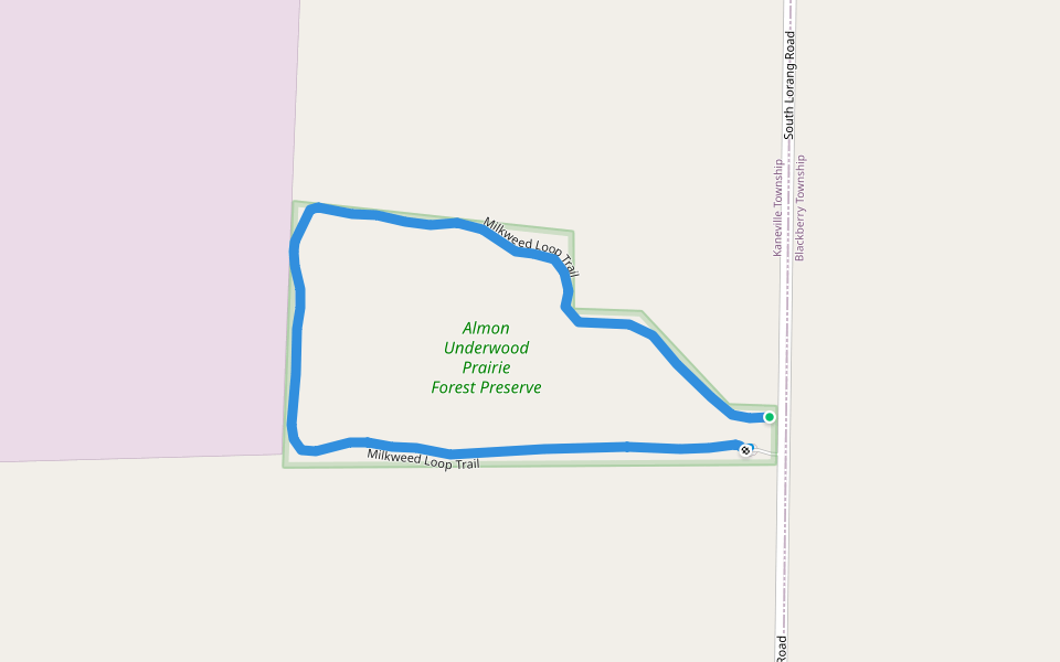 Milkweed Loop Trail walking route map in Elburn
