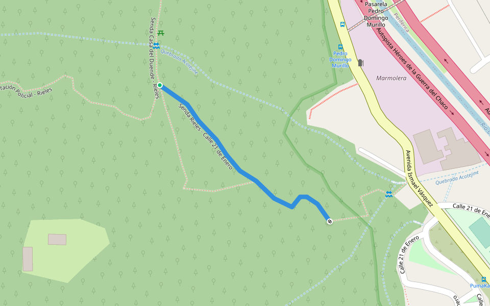 Senda Rieles - Calle 21 de Enero walking route map in La Paz