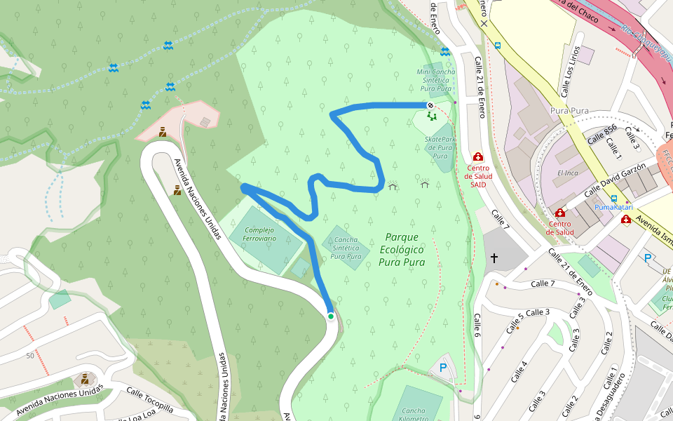 Senda Complejo Ferroviario - Skate Park walking route map in La Paz