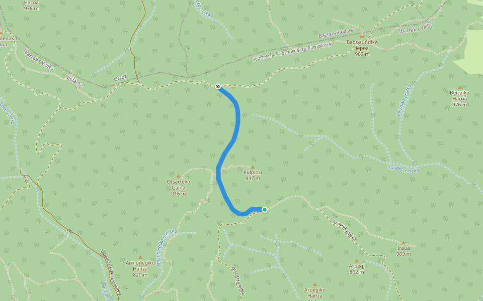 Otsarteko bidea walking route map in Eltzaburu