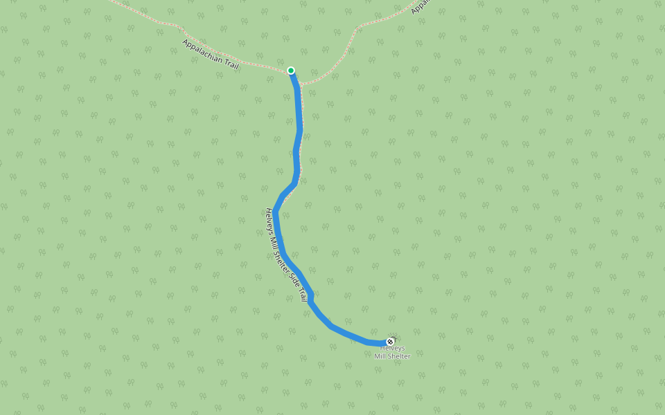 Helveys Mill Shelter Side Trail walking route map in Bland