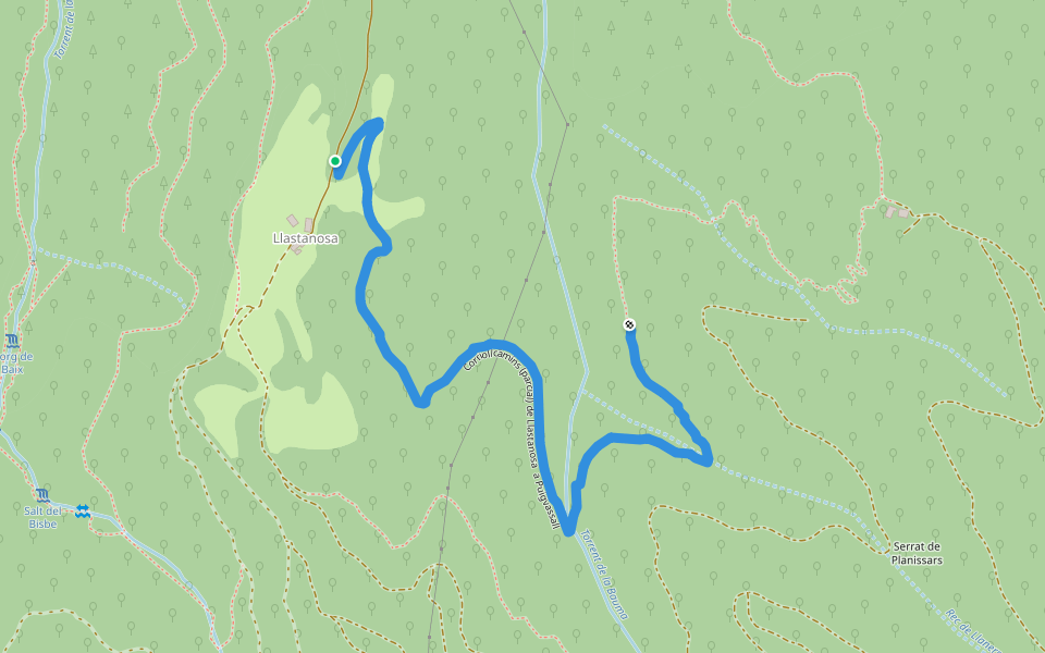Corriol/camins (parcial) de Llastanosa a Puigvassall walking route map in Vallfogona de Ripollès