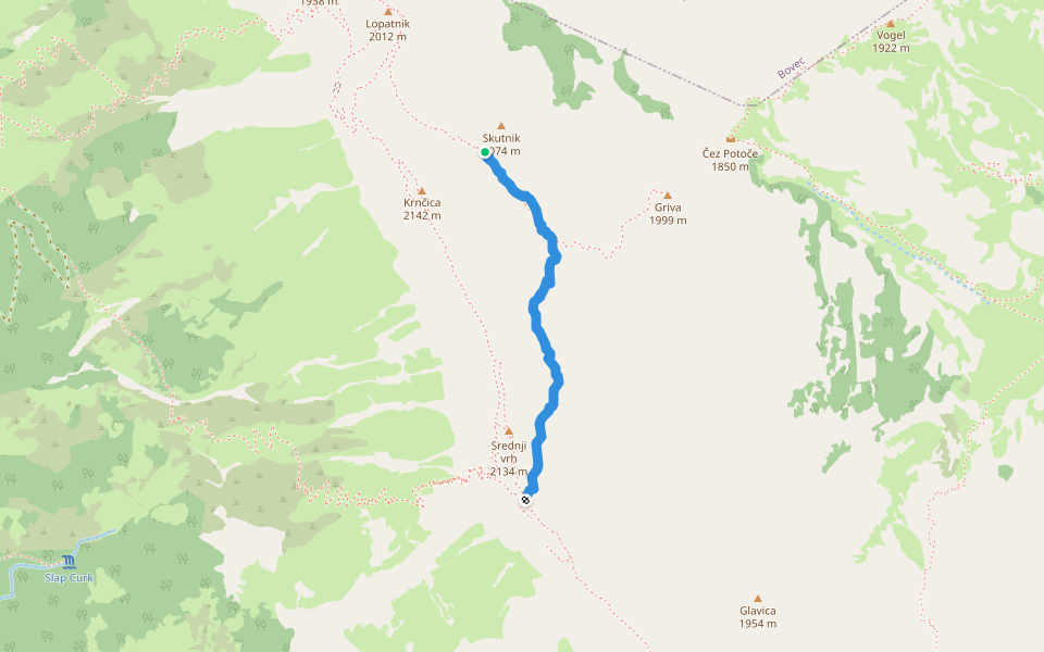 Skutnik - Srednji vrh walking route map in Krn