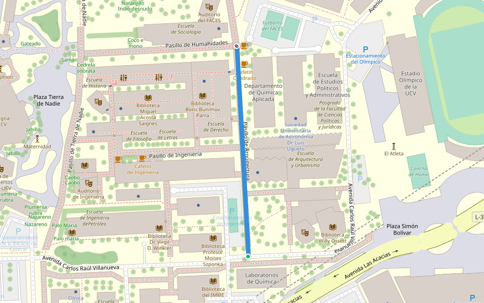 Pasillo de Arquitectura walking route map in Caracas