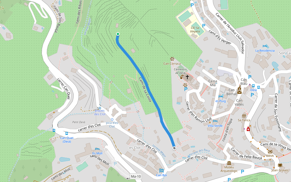 Camí de sa Costa walking route map in Deià