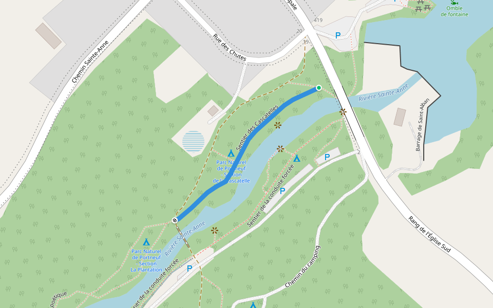 Sentier des Cascatelles walking route map in Saint-Alban