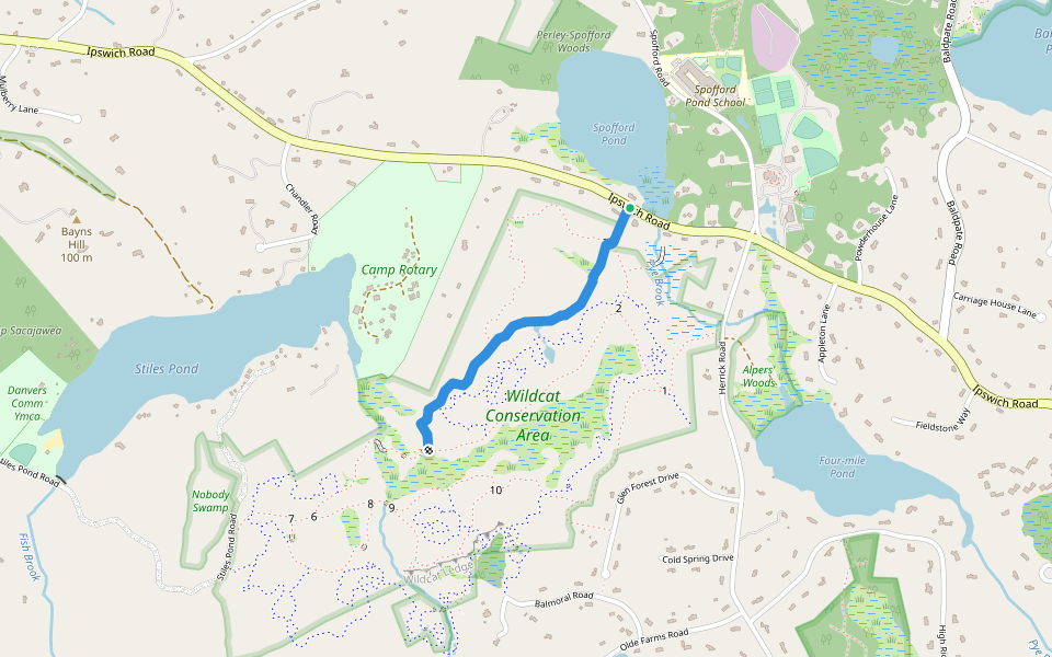 Wolf Pit Trail walking route map in Boxford