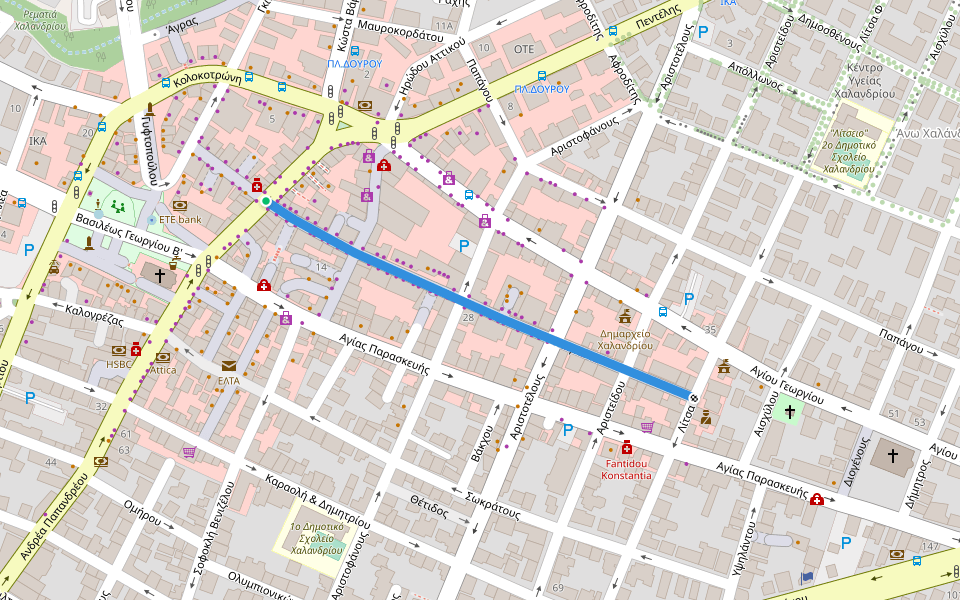 Χαϊμαντά walking route map in Athina
