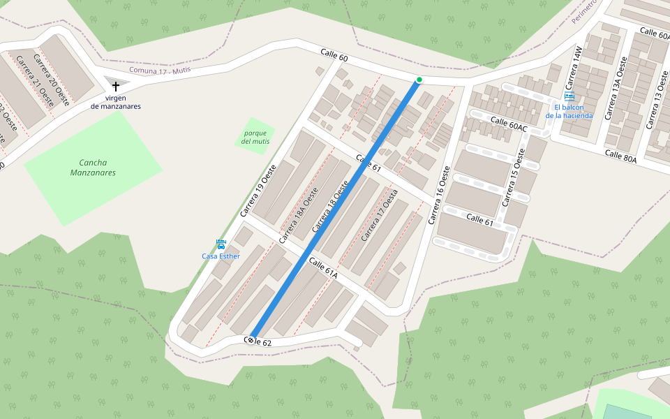 Carrera 18 Oeste walking route map in Bucaramanga