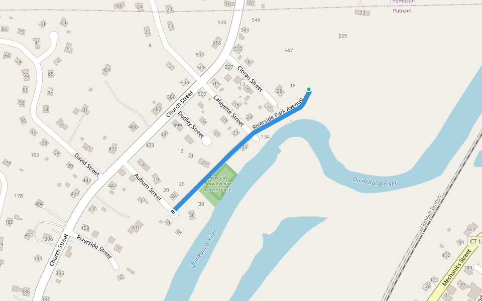 Riverside Park Avenue walking route map in Putnam