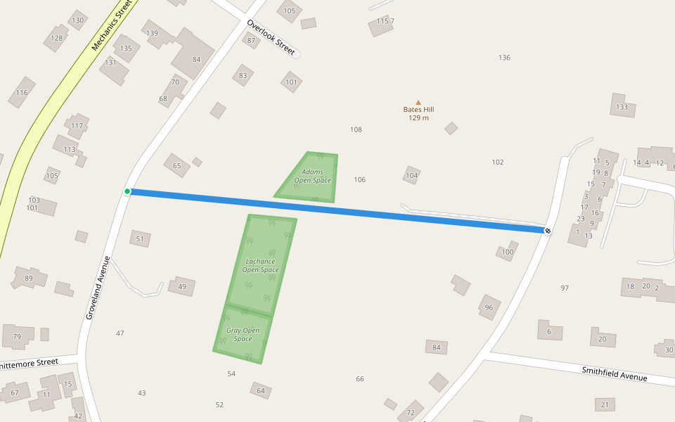 Highland Street walking route map in Putnam