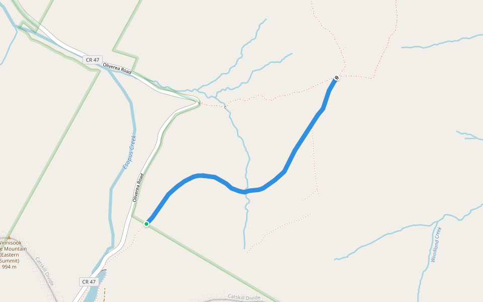 Slide Mountain-Woodland Valley Carriage Road walking route map in Big Indian