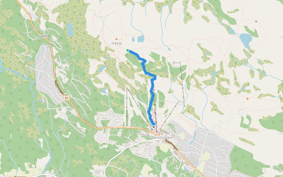 Snarveien walking route map in Beitostølen