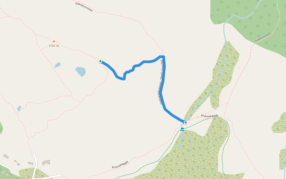 Grønekinnkampen - Devli's downhill walking route map in Beitostølen