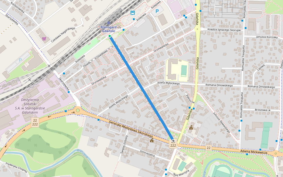 Aleja Wojska Polskiego walking route map in Starogard Gdański