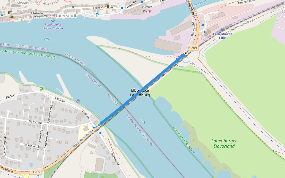 Elbbrücke Lauenburg walking route map in Hohnstorf (Elbe)