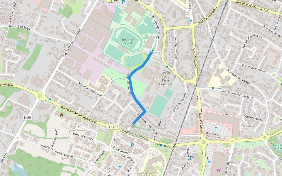 Allée des Soupirs walking route map in Challans