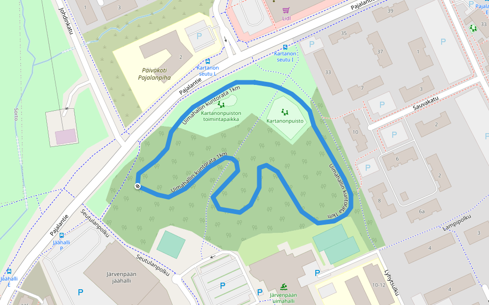 Uimahallin kuntorata 1km walking route map in Järvenpää
