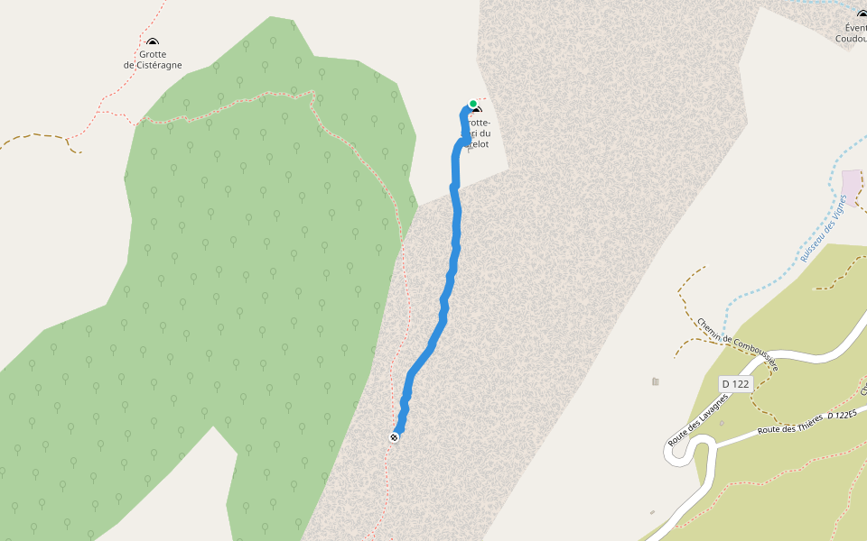 Chemin de l'aven du grelot walking route map in Pégairolles-de-Buèges