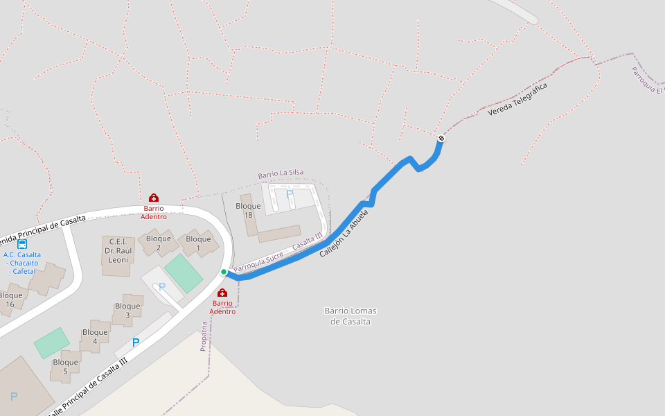 Callejón La Abuela walking route map in Caracas