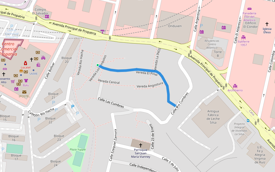 Vereda El Pinar walking route map in Caracas