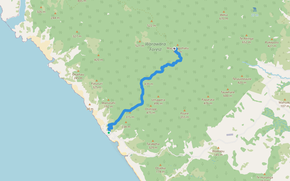 Warawara Track walking route map in Mitimiti