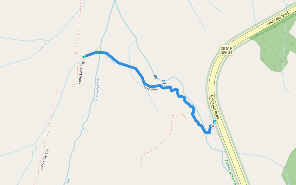 Fern Falls walking route map in Graeagle