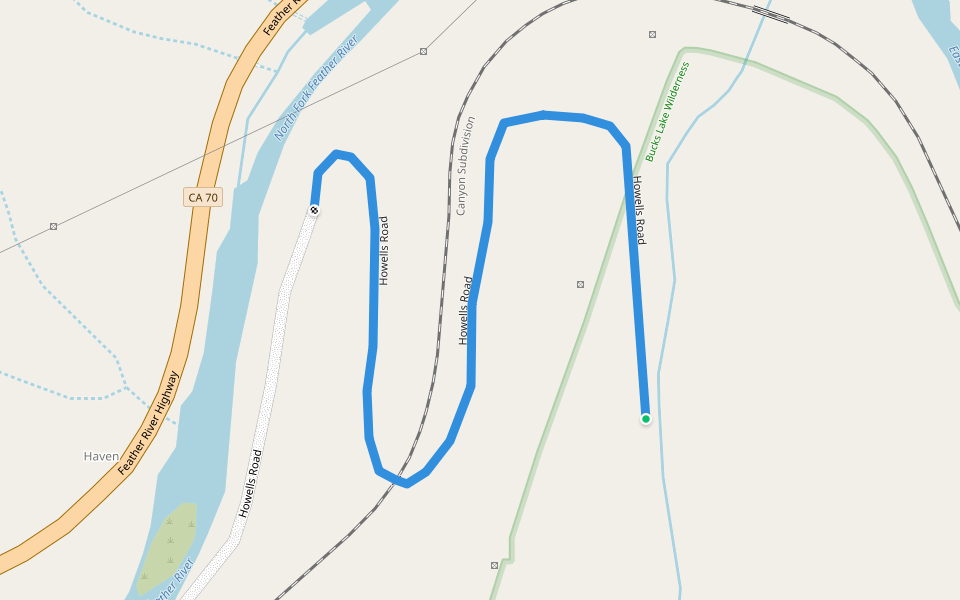 Howells Road walking route map in Belden