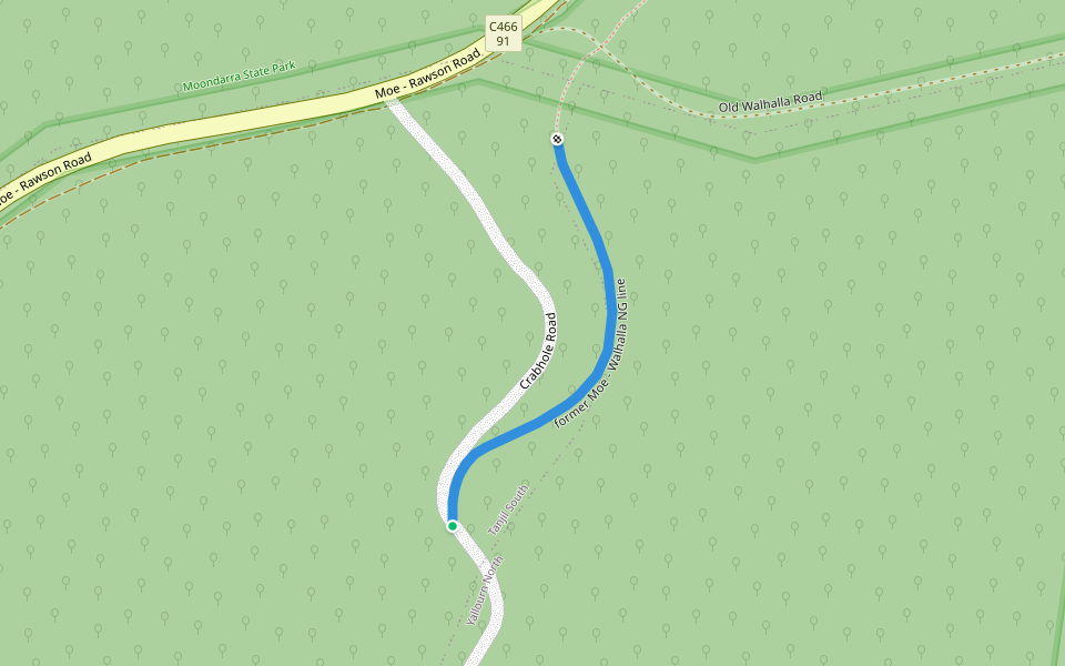 former Moe - Walhalla NG line walking route map in Moondarra