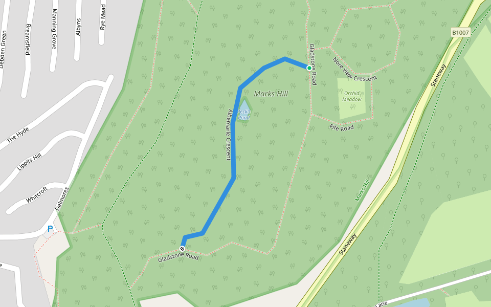 Albemarle Crescent walking route map in Langdon Hills