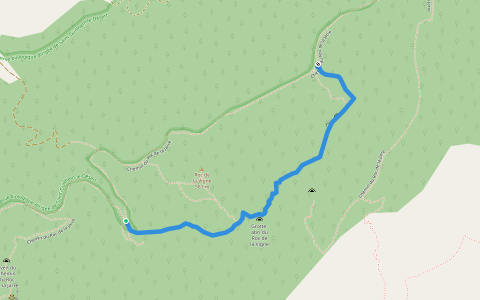 Sentier des Falaises du Roc de la Vigne walking route map in Saint-Guilhem-le-Désert