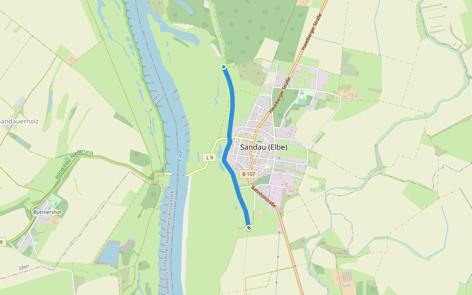 Elbdeich walking route map in Sandau (Elbe)