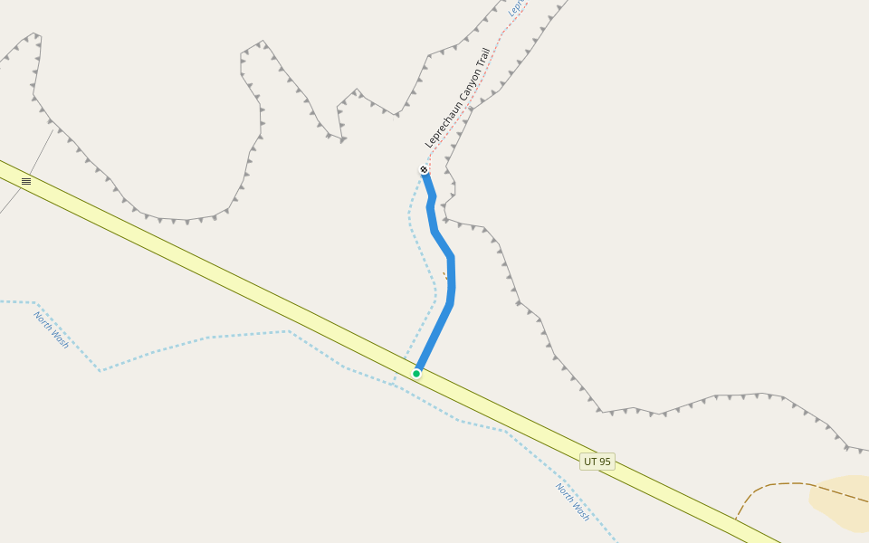 Leprechaun Canyon Trail walking route map in Lake Powell