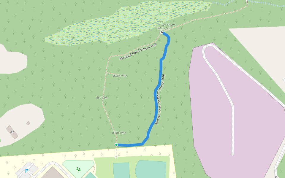 Almost Gone Spofford School Trail walking route map in Boxford