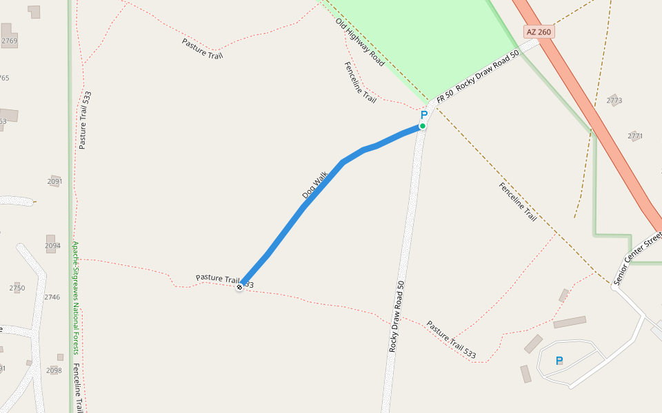 Dog Walk walking route map in Heber-Overgaard