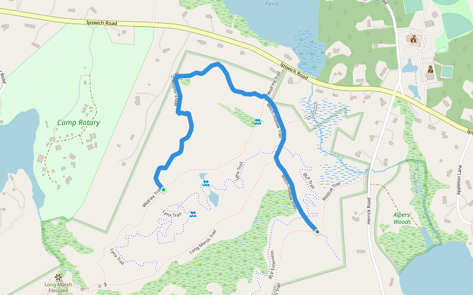 Witch Hollow Trail walking route map in Boxford